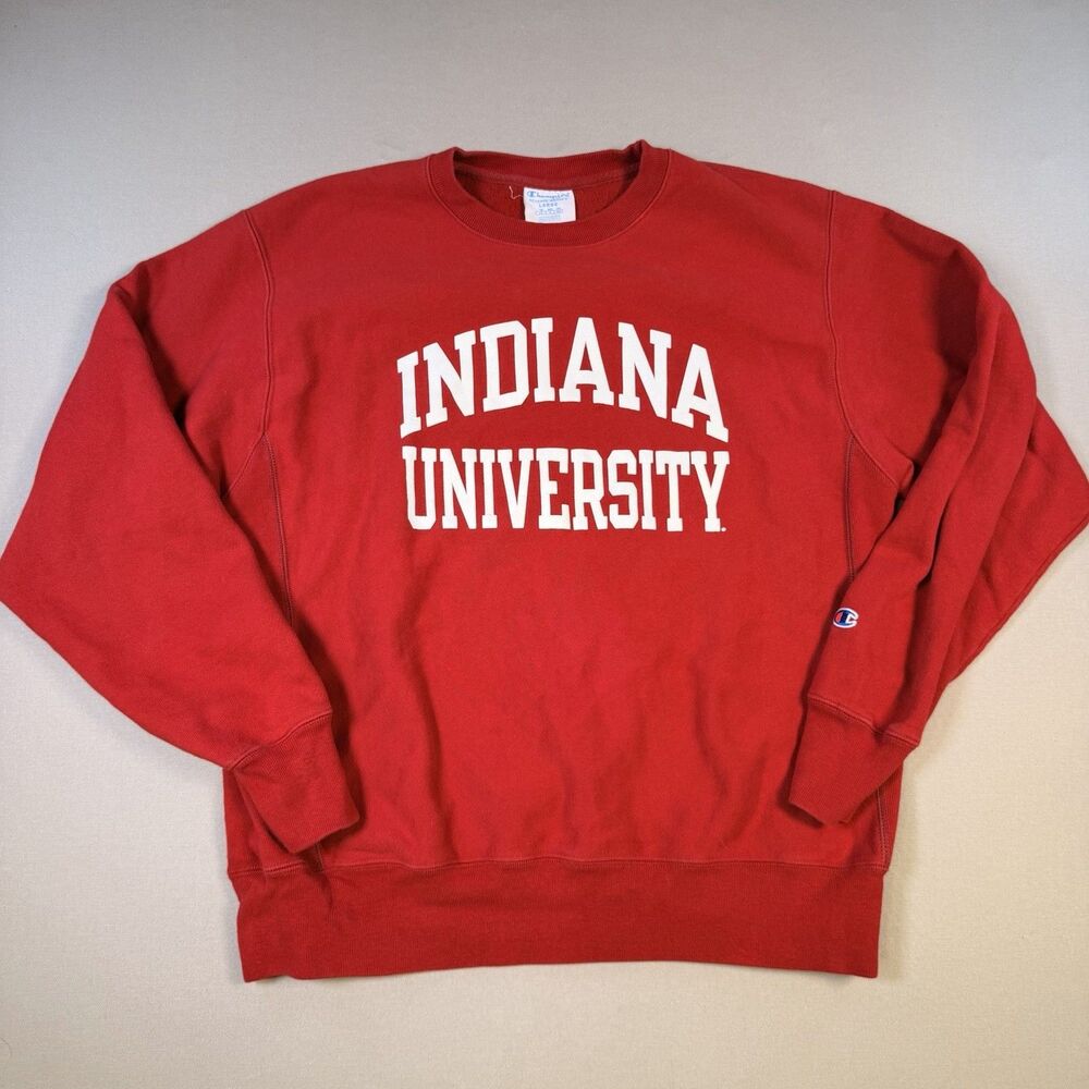 Indiana University Champion Red Spell Out College Crewneck Sweatshirt Mens Large
